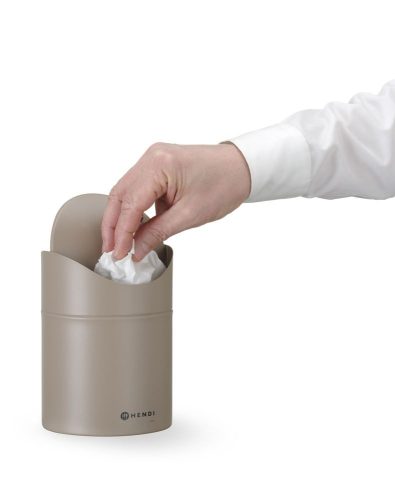 Asztali szemetes lengőfedéllel, HENDI, 1,2L, Bézs, ⌀120x(H)165mm