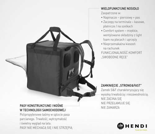 Szigetelt élelmiszer szállító hátizsák, HENDI, 75,2L, Fekete, 410x410x(H)480mm