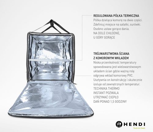 Szigetelt élelmiszer szállító hátizsák, HENDI, 75,2L, Fekete, 410x410x(H)480mm