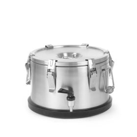   Szigetelt hordozható ételtárolóedény – csappal, HENDI, Profi Line, 10L, Ezüst, ⌀330x(H)220mm