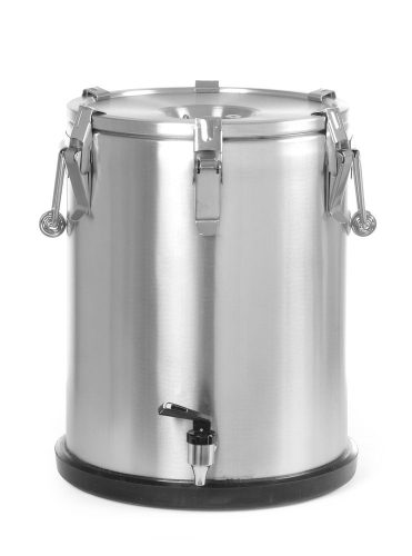 Szigetelt hordozható ételtárolóedény – csappal, HENDI, Profi Line, 10L, Ezüst, ⌀330x(H)220mm