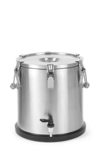 Szigetelt hordozható ételtárolóedény – csappal, HENDI, Profi Line, 10L, Ezüst, ⌀330x(H)220mm