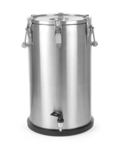 Szigetelt hordozható ételtárolóedény – csappal, HENDI, Profi Line, 15L, Ezüst, ⌀330x(H)280mm
