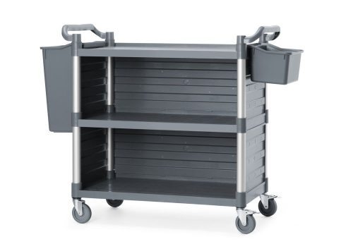3 polcos polipropilén szervizkocsi, nagy, AmerBox, A polc oldalpaneljeit tartalmazza, 1010x500x(H)960mm